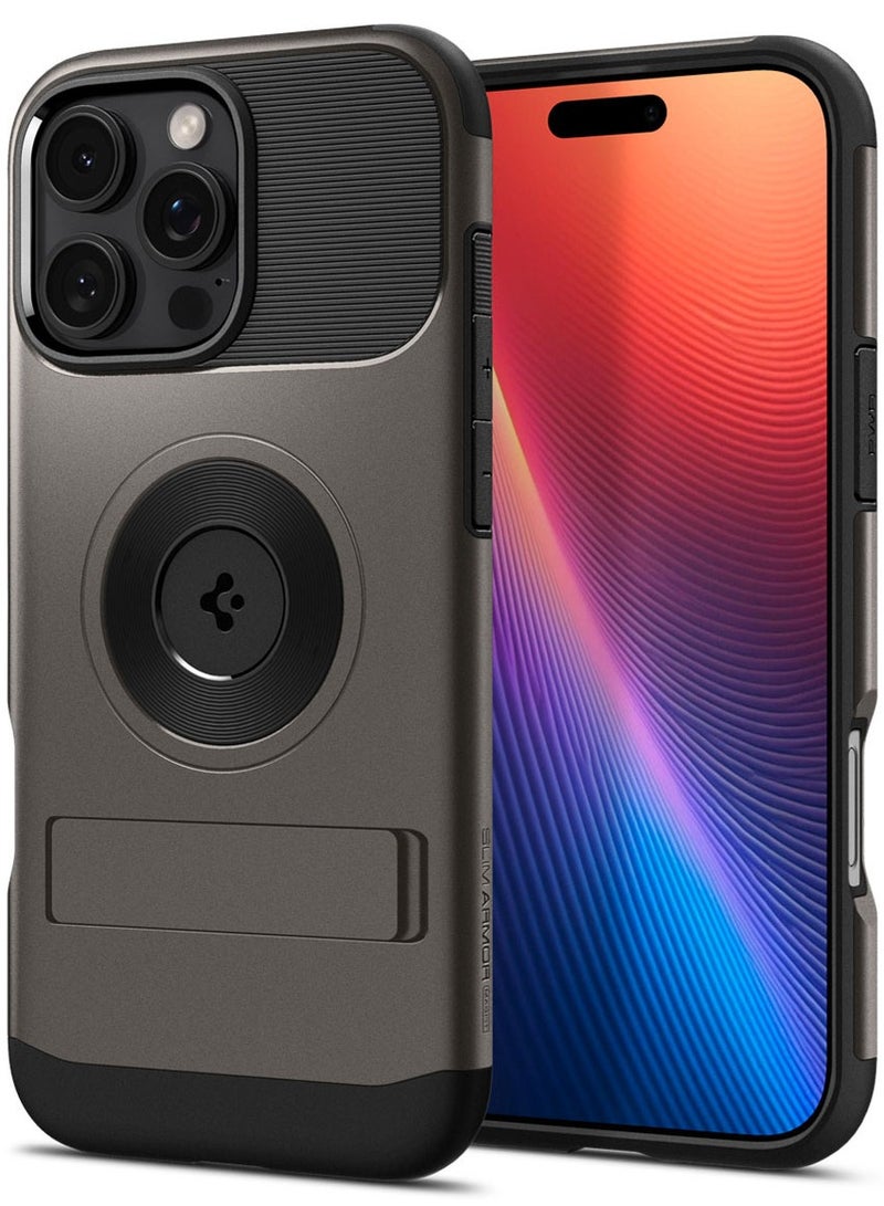 Spigen Slim Armor Magfit for iPhone 16 Pro Case Cover MagSafe with Kickstand (2024) - Gunmetal - Image 1