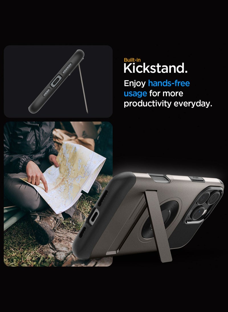 Spigen Slim Armor Magfit for iPhone 16 Pro Case Cover MagSafe with Kickstand (2024) - Gunmetal - Image 3