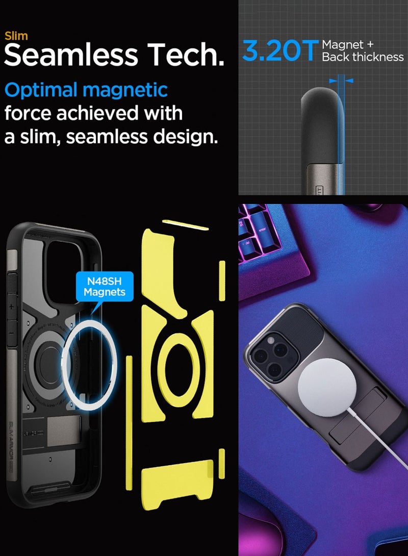 Spigen Slim Armor Magfit for iPhone 16 Pro Case Cover MagSafe with Kickstand (2024) - Gunmetal - Image 5