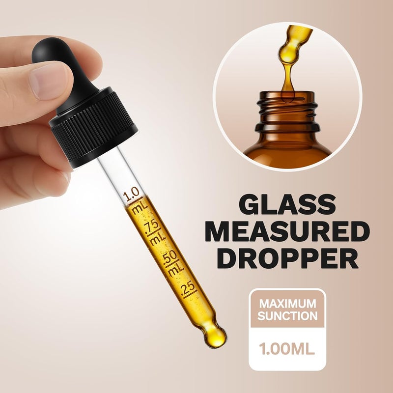 Bumobum 16 قطعة زجاجات صبغة 1 أونصة مع قطارة، زجاجة قطارة زجاجية كهرمانية مقاومة للتسرب مع قمع من الفولاذ المقاوم للصدأ، ماصات وملصقات، زجاجات قطارة عيون 30 مل للزيوت الأساسية، السيروم، زيوت الشعر والجسم. - Image 2