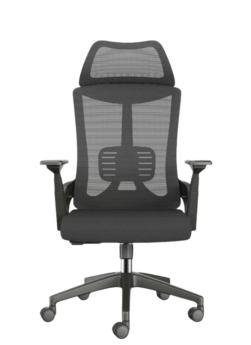 Stylish Comfortable Ergonomic Home Office Desk Chair with Adjustable Armrest and Wider Curved Headrest Large Seat Mesh High Back Support Chair with Lumbar Support Swivel Rotating Computer Chair Black