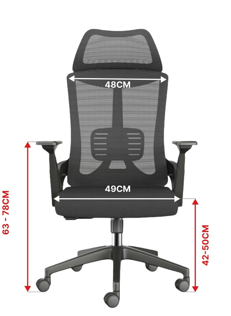 Stylish Comfortable Ergonomic Home Office Desk Chair with Adjustable Armrest and Wider Curved Headrest Large Seat Mesh High Back Support Chair with Lumbar Support Swivel Rotating Computer Chair Black