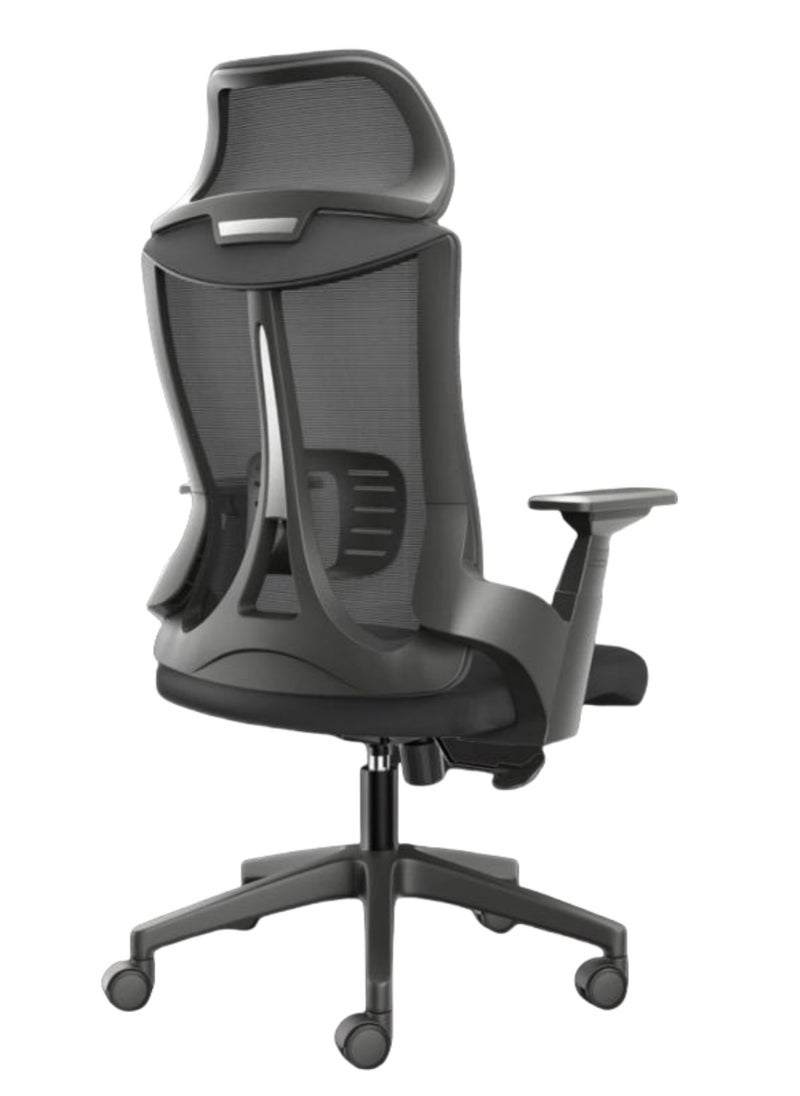 Stylish Comfortable Ergonomic Home Office Desk Chair with Adjustable Armrest and Wider Curved Headrest Large Seat Mesh High Back Support Chair with Lumbar Support Swivel Rotating Computer Chair Black