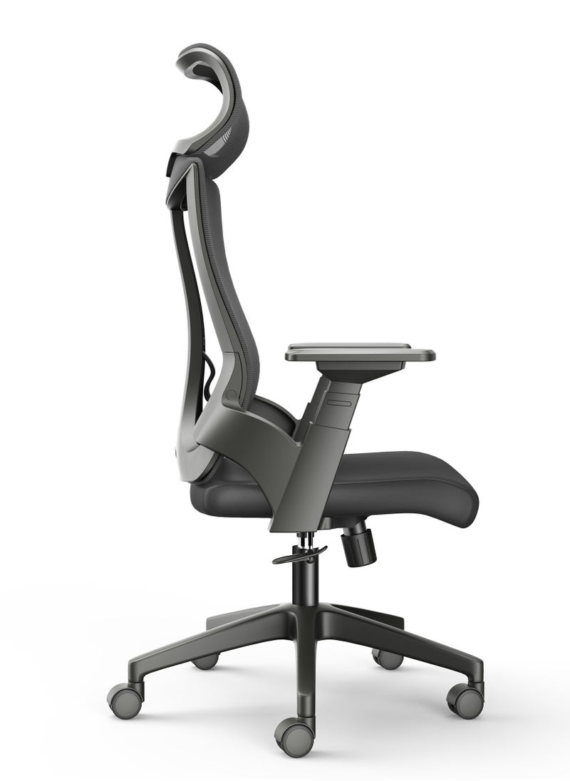 Stylish Comfortable Ergonomic Home Office Desk Chair with Adjustable Armrest and Wider Curved Headrest Large Seat Mesh High Back Support Chair with Lumbar Support Swivel Rotating Computer Chair Black