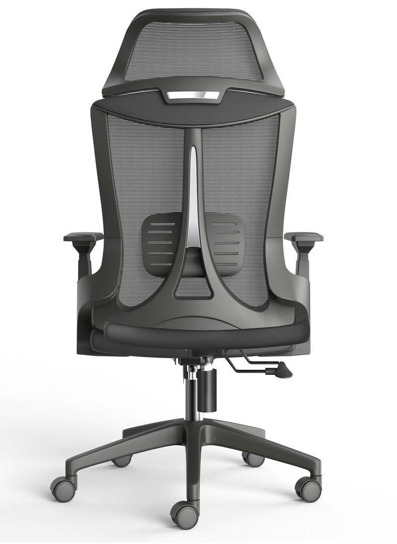 Stylish Comfortable Ergonomic Home Office Desk Chair with Adjustable Armrest and Wider Curved Headrest Large Seat Mesh High Back Support Chair with Lumbar Support Swivel Rotating Computer Chair Black