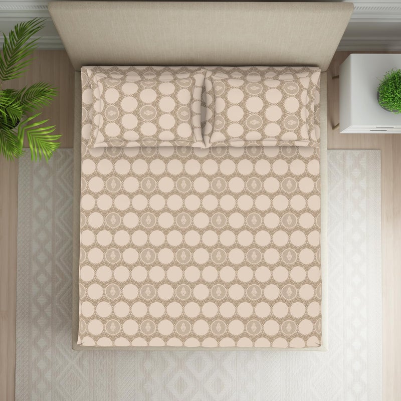 Welspun 120 TC Polycotton Bedsheet for Double Bed with 2 Pillow Cover Skin Safe Super Soft Queen Size Bed Sheet 88 X 100 Inch Ornate Beige Harmony - Image 3
