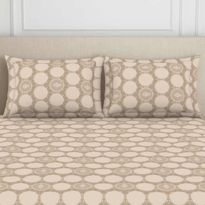 Welspun 120 TC Polycotton Bedsheet for Double Bed with 2 Pillow Cover Skin Safe Super Soft Queen Size Bed Sheet 88 X 100 Inch Ornate Beige Harmony - Image 4
