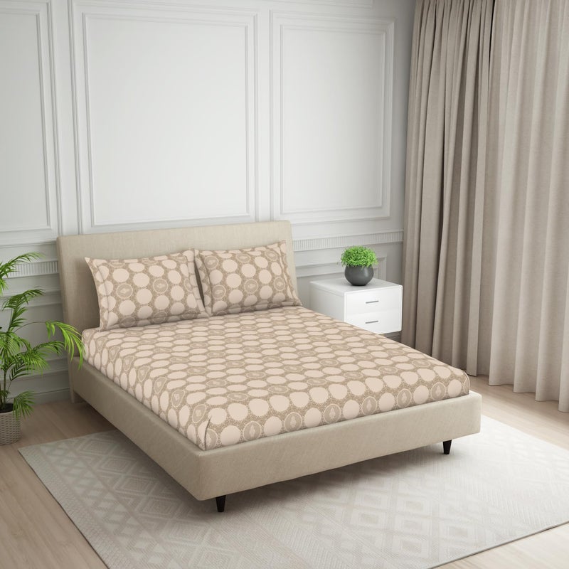 Welspun 120 TC Polycotton Bedsheet for Double Bed with 2 Pillow Cover Skin Safe Super Soft Queen Size Bed Sheet 88 X 100 Inch Ornate Beige Harmony - Image 2