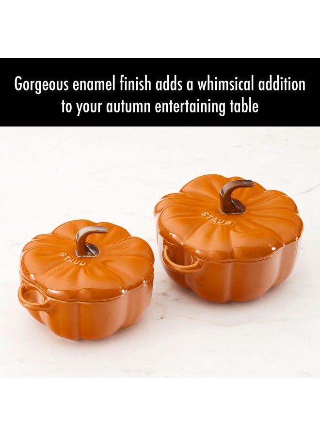 STAUB Staub Ceramic 2-pc 16-oz Petite Pumpkin Cocotte Set- Burnt Orange  - Image 3