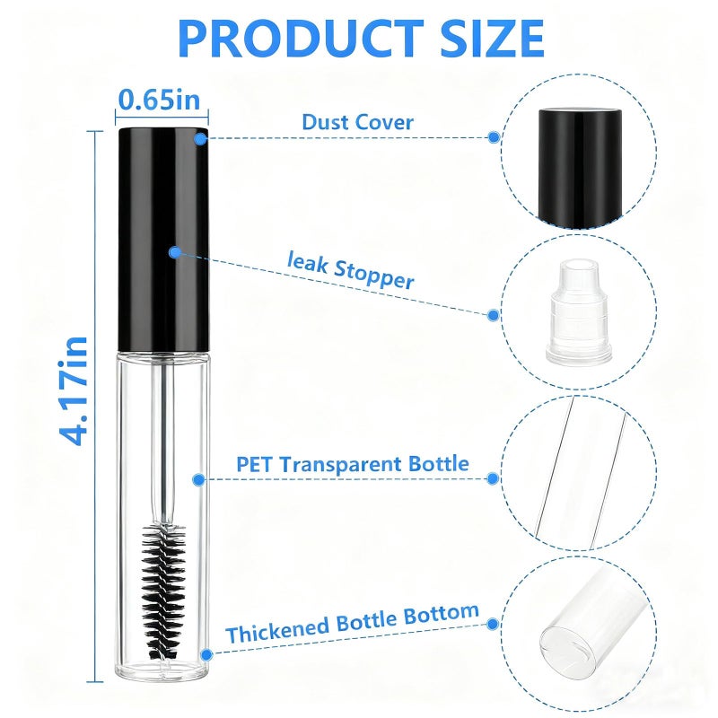 AskBed 4 Pack of 0.34 Oz (10ml) Empty Mascara Tube - Refillable, Leak-proof Plastic Mascara Bottles with Eyelash Wand and Labels Included - Image 2