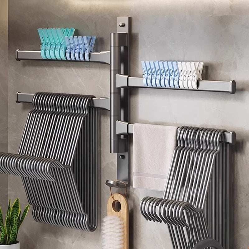 Balcony Non-Perforated Wall Hanger Drying Rack Household Towel Hanging Rod Folding Hook - Image 2