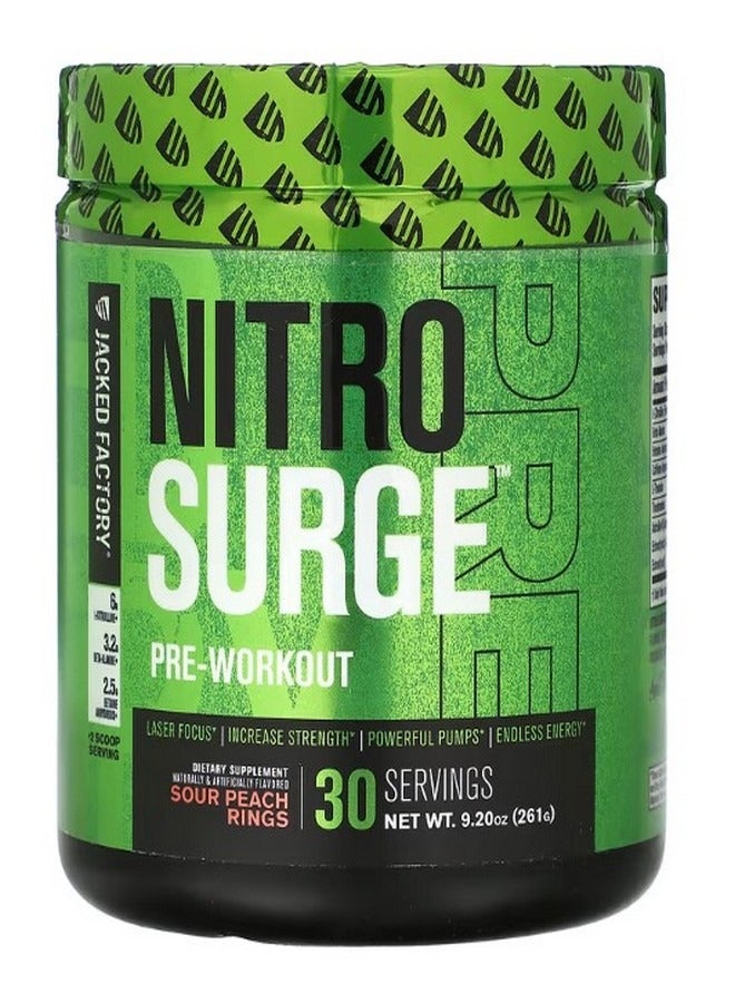 Jacked Factory Nitro Surge Pre Workout Sour Peach Rings 9.2 oz 261 g - Image 1