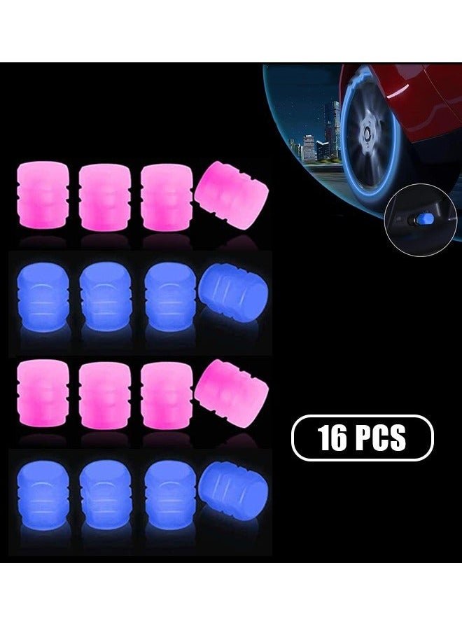 Generic - Fluorescent Car Tire Valve Stem Caps, 16Pcs Universal Luminous Tire Air Valves Stem Caps, Glow in The Dark Tire Valves Caps for Most Cars, Motorcycles, and Bicycles (Pink+Blue) - Image 1