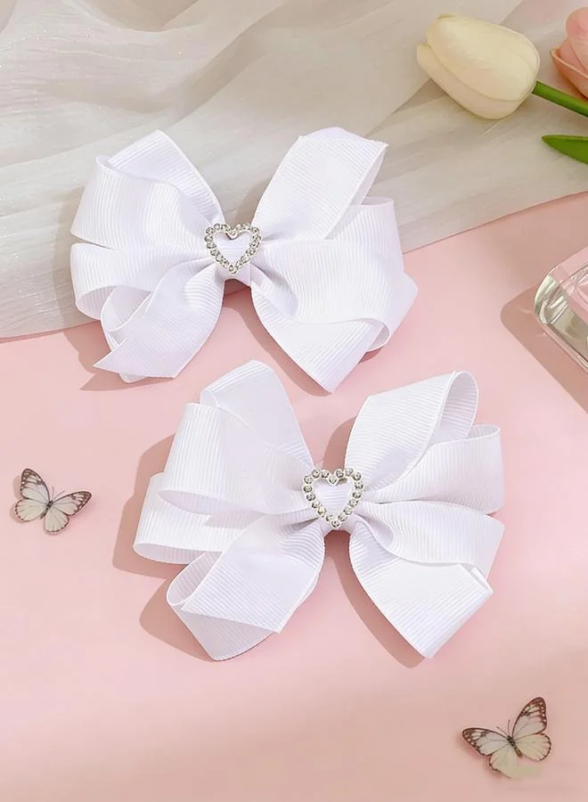 تايك تو Pack of 2 - Girls White Rhinestone Embellished Bow Hair Clips