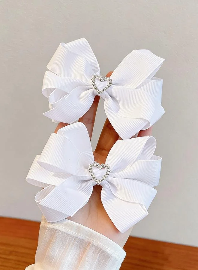 تايك تو Pack of 2 - Girls White Rhinestone Embellished Bow Hair Clips