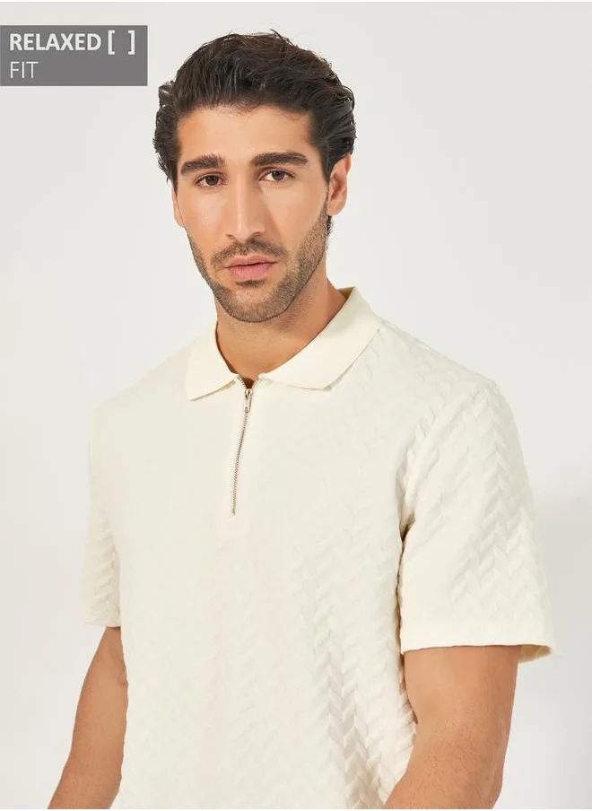 Styli Relaxed Fit Quarter Zip Pique Polo T-Shirt