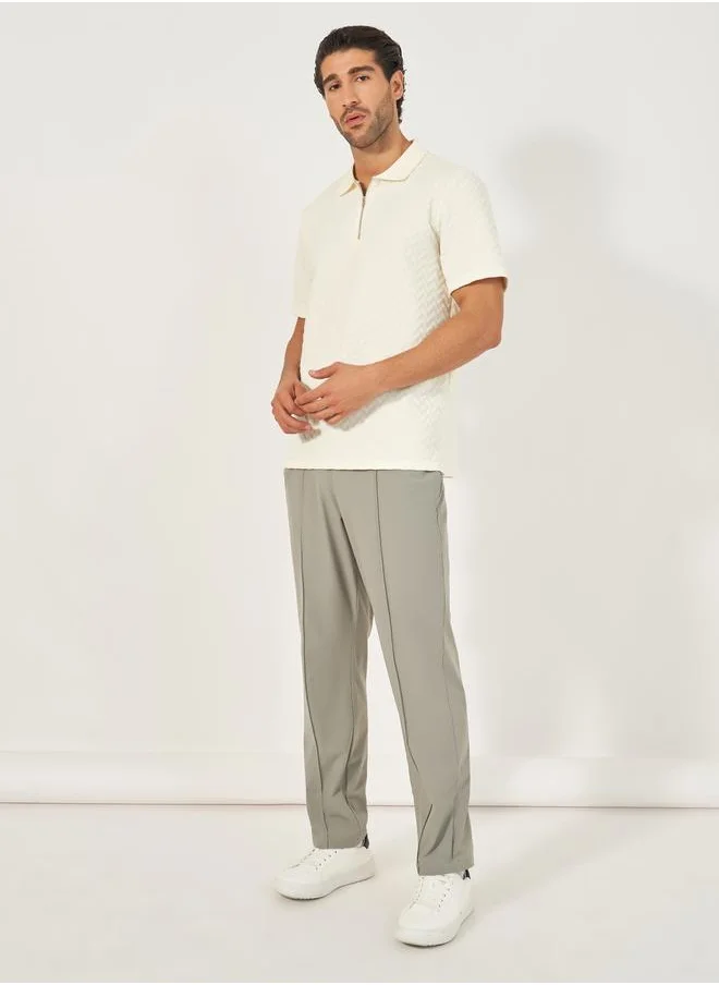 Styli Relaxed Fit Quarter Zip Pique Polo T-Shirt