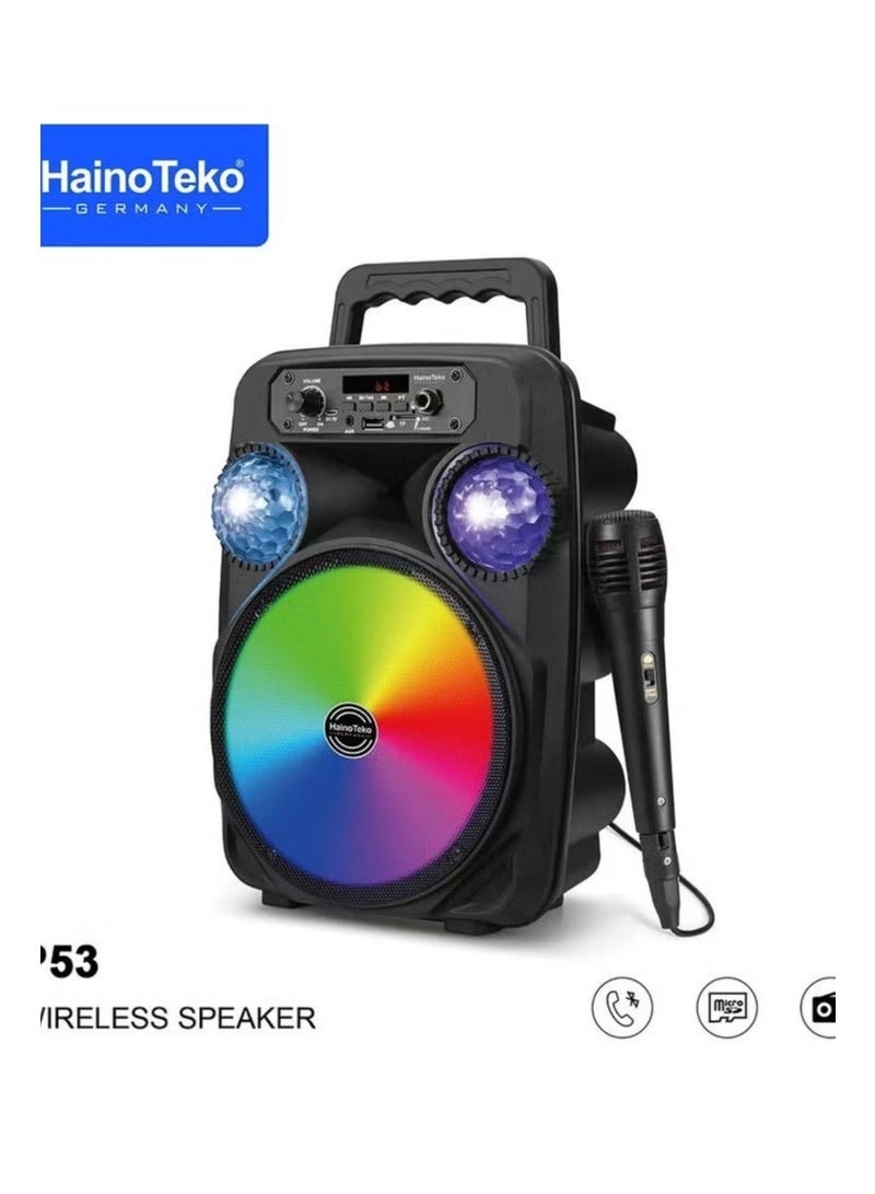 Haino Teko P53 Portable Wireless Bluetooth Speaker with Microphone – Powerful Sound, Deep Bass, Long Battery Life, Compact Design for Indoor & Outdoor Music, Parties, Travel – Black - Image 1