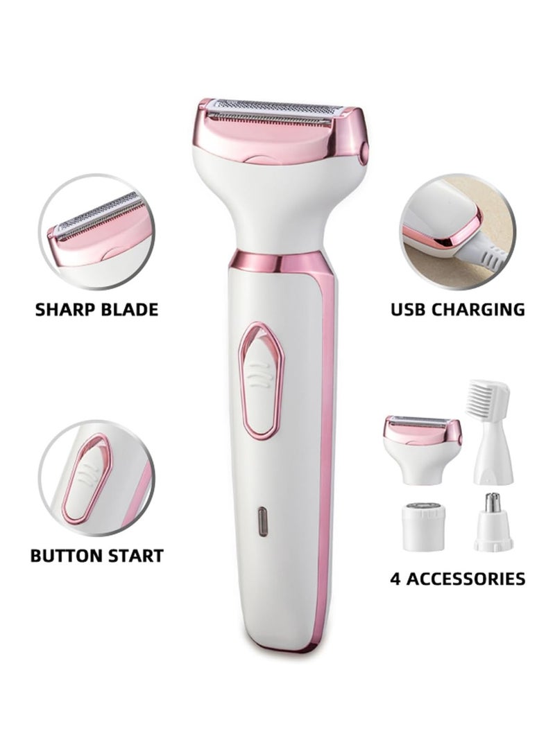 ماكينة حلاقة كهربائية للنساء 4 في 1 قابلة لإعادة الشحن وغير مؤلمة للجسم وآلة إزالة شعر الوجه للساقين والوجه والإبطين - Image 3