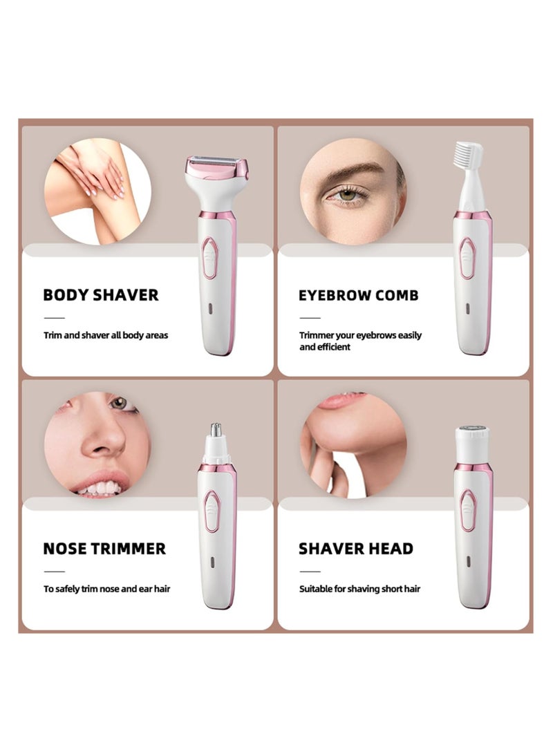 ماكينة حلاقة كهربائية للنساء 4 في 1 قابلة لإعادة الشحن وغير مؤلمة للجسم وآلة إزالة شعر الوجه للساقين والوجه والإبطين - Image 2