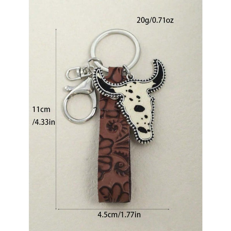 1pc Random Vintage Embossed Leather Cow Head Keychain Car Accessories Bag Charm School Cute Goth Y2k Gifts For Mother, Father, Graduation, And Teacher - Image 5