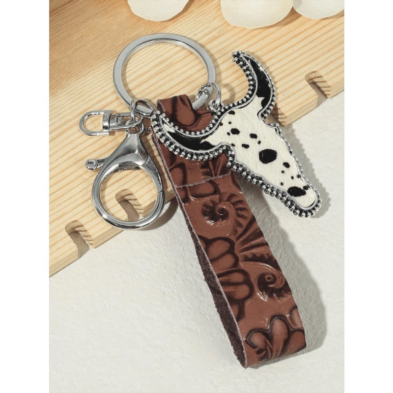 1pc Random Vintage Embossed Leather Cow Head Keychain Car Accessories Bag Charm School Cute Goth Y2k Gifts For Mother, Father, Graduation, And Teacher - Image 3
