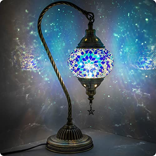 Yarra-Decor Turkish Moroccan Lamp with Bronze Base 3 Color Options Handmade Swan Neck Tiffany Mosaic Glass Bedside Lamps for Bedroom (LED Bulb Included) - Image 1