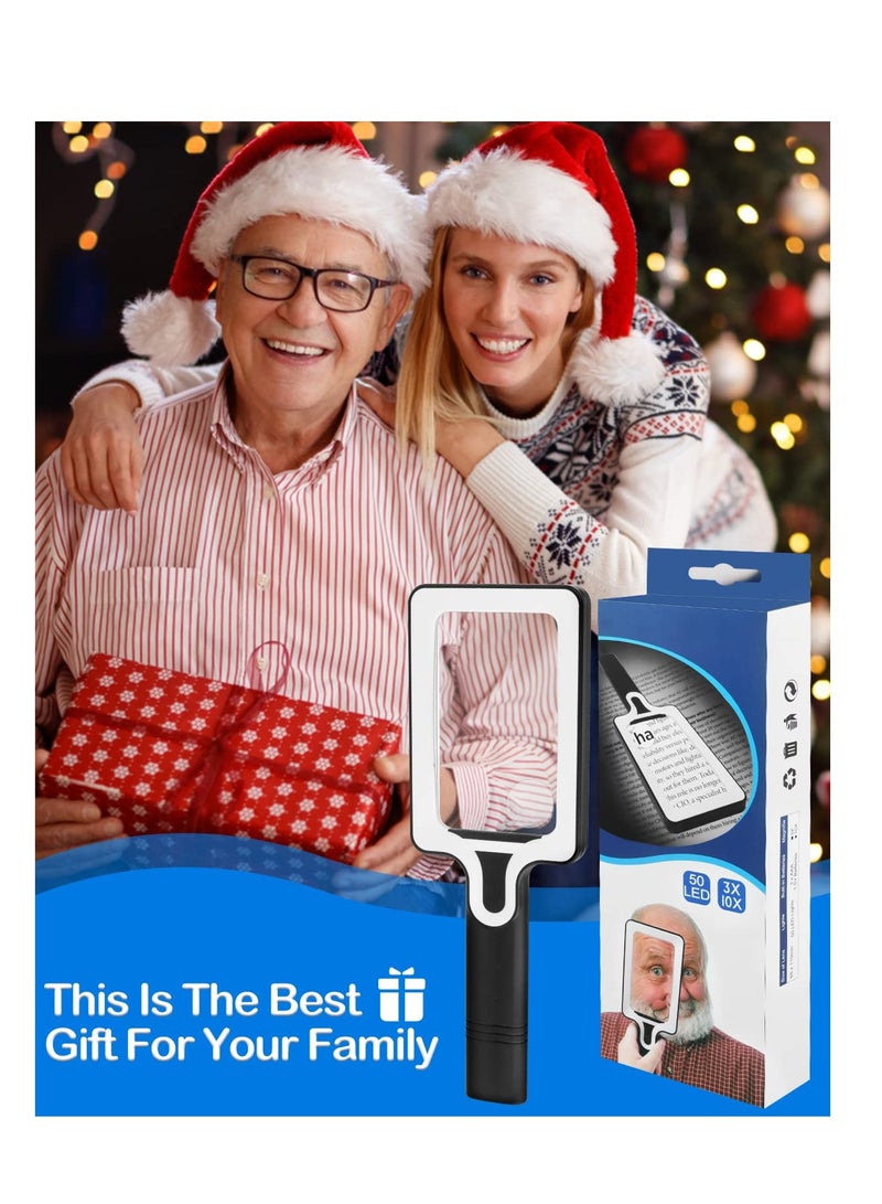 SYOSI Magnifying Glass with 50 LED Light - 3X 10X Handheld Magnifier Rectangular Magnifying Glasses with Touch Switch Reading Magnifiers for Seniors Books Small Print Coins Exploring Crafts - Image 3