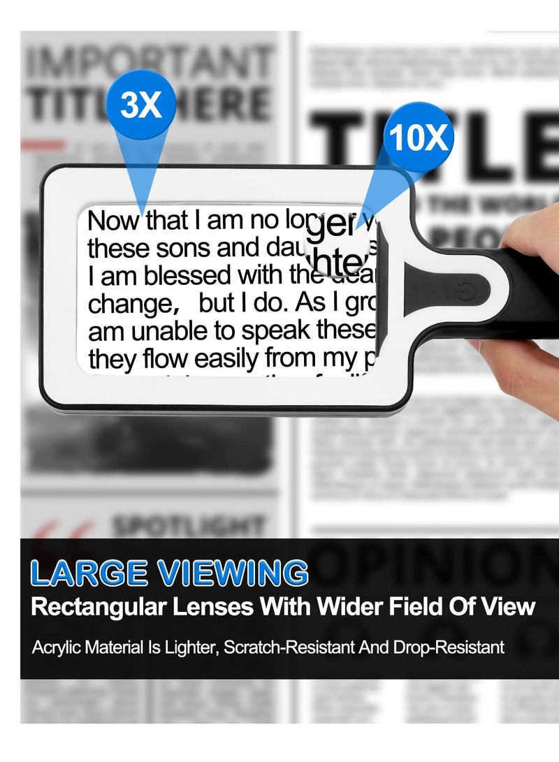 SYOSI Magnifying Glass with 50 LED Light - 3X 10X Handheld Magnifier Rectangular Magnifying Glasses with Touch Switch Reading Magnifiers for Seniors Books Small Print Coins Exploring Crafts - Image 2