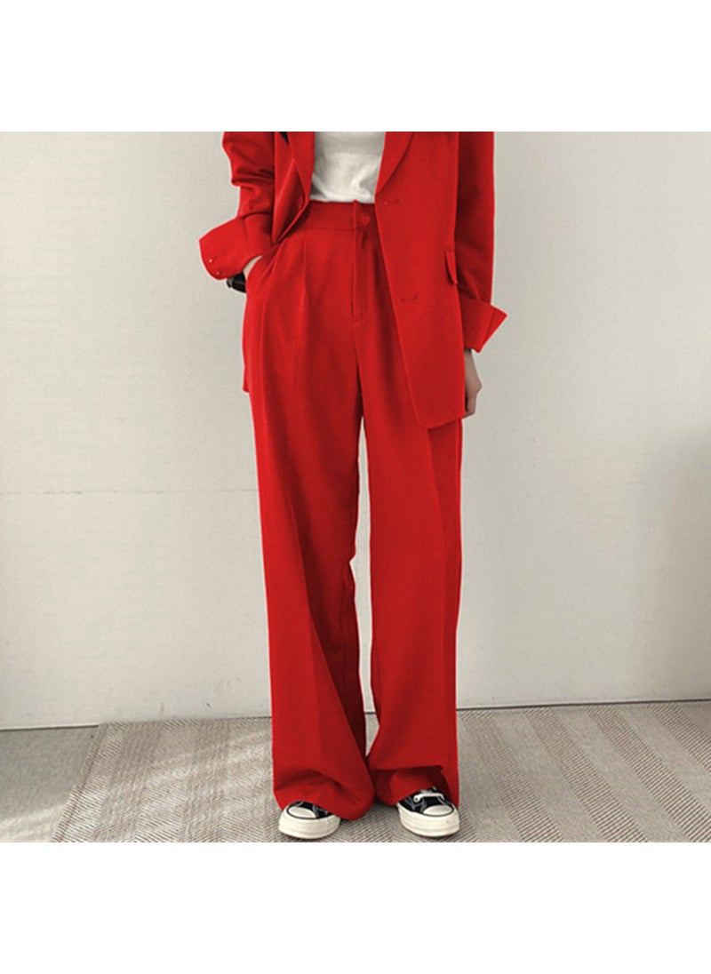 Generic Pink Suit Jacket Womens Spring Autumn Korean Version Chic Small West Suit Ladies Design Sense Niche Polyester Commute Style Red (Pants) 