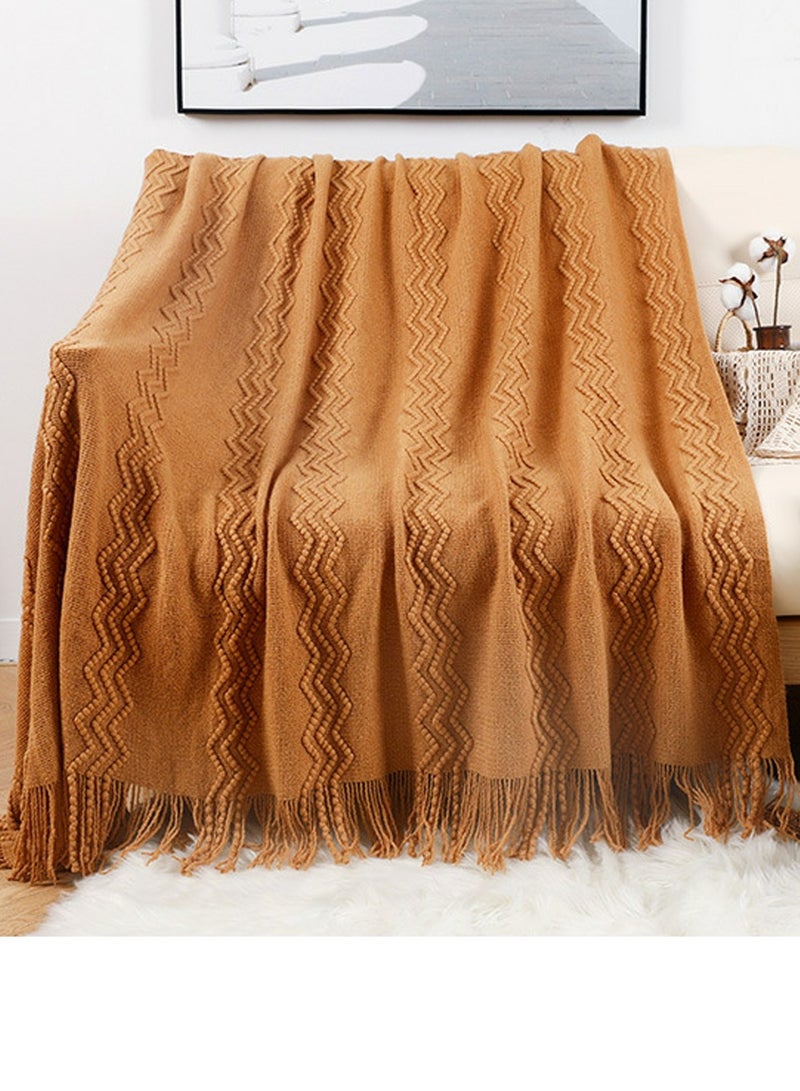 إسكدنيا نسيج شرابة تصميم محبوك بطانية لينة براون - Image 1