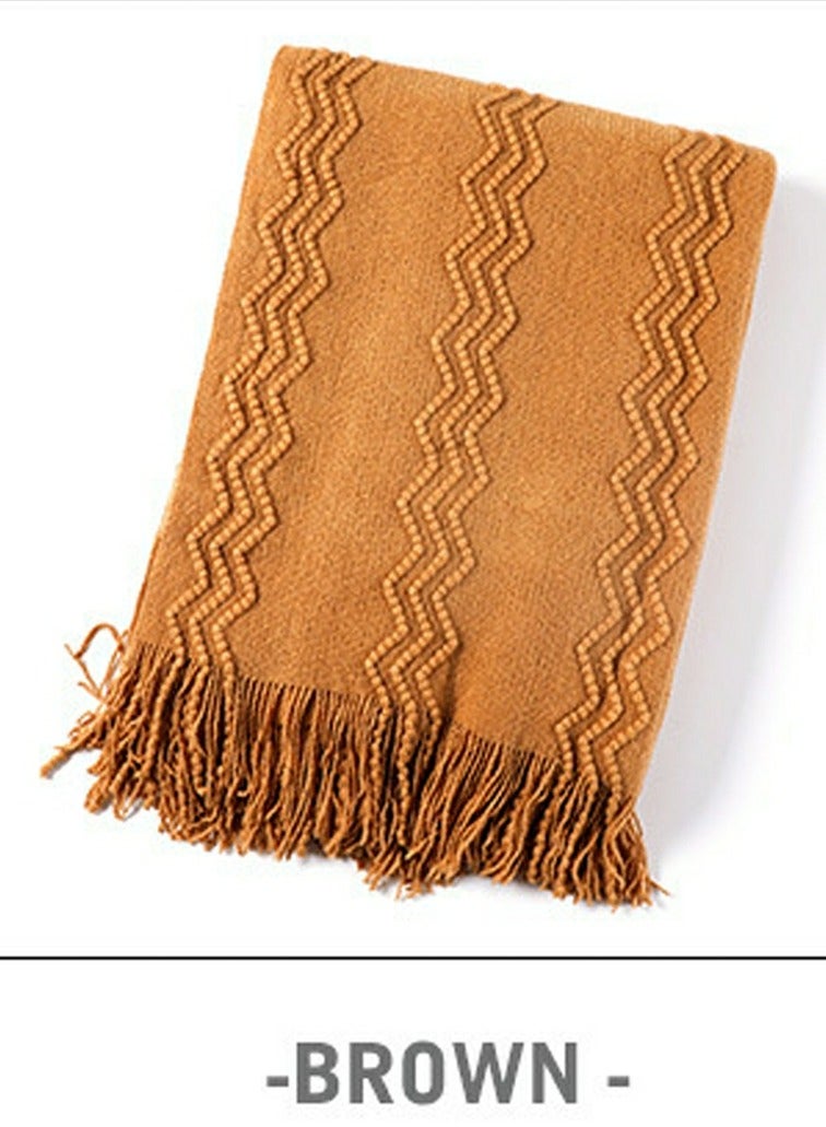 إسكدنيا نسيج شرابة تصميم محبوك بطانية لينة براون - Image 2