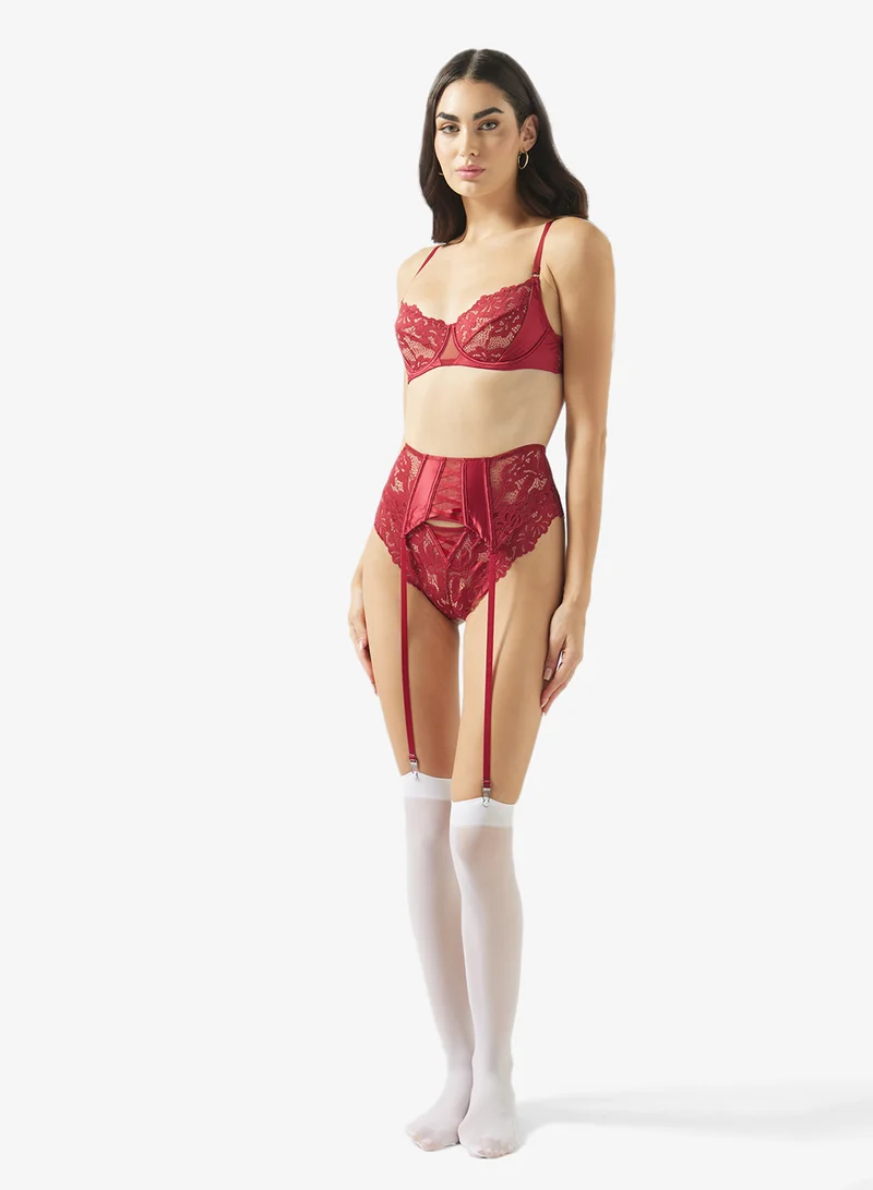Ginger 2PC Lace Wired Bra & Brief Set with Suspenders