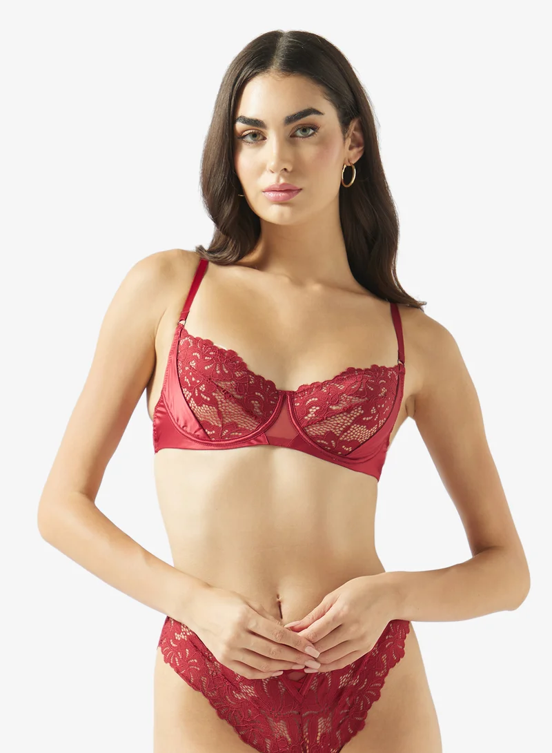 Ginger 2PC Lace Wired Bra & Brief Set with Suspenders