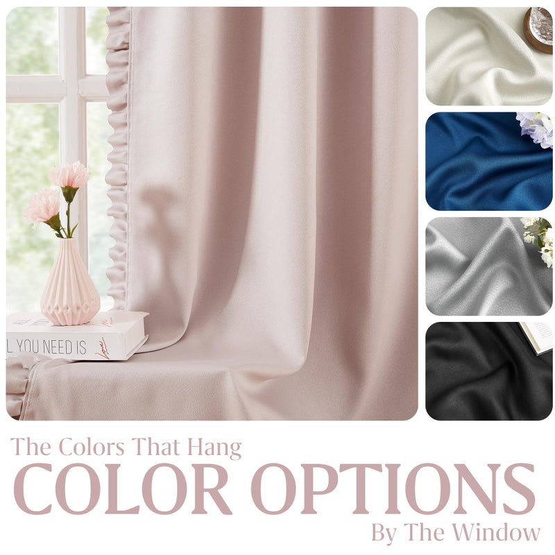 Jubilantex Pink 80% Blackout Curtains with Ruffle Heavy Solid Thermal Insulated Window Treatment Set Soft Drapes for Bedroom Living Room Light Blocking Rod Pocket Curtain, 40Wx84L, 2 Panels - Image 4