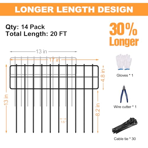KYATE Garden Fence Animal Barrier, 14 Panels No Dig Fence 20ft(L) x13in(H), Rustproof Metal Defense Border, Dogs Rabbits Blocker Fence for Outdoor Yard & Patio - Image 2