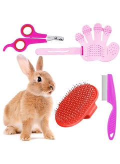 Patelai Patelai Bunny Grooming Kit with 4 Pieces Pet Hair Remover, Pet Nail Clipper, Pet Comb, Pet Shampoo Bath Brush, Suitable for Rabbit, Hamster, Dogs, Kittens, Puppies, Birds (Pink, Red)  - Image 1