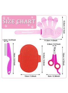 Patelai Patelai Bunny Grooming Kit with 4 Pieces Pet Hair Remover, Pet Nail Clipper, Pet Comb, Pet Shampoo Bath Brush, Suitable for Rabbit, Hamster, Dogs, Kittens, Puppies, Birds (Pink, Red)  - Image 2