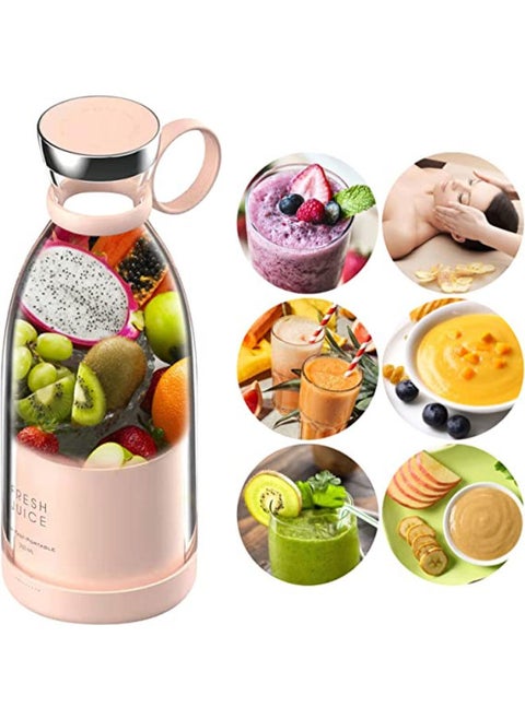 Personal Size Blender, Fresh Juice Mini Fast Portable Blender, Portable Smoothie Blender USB Rechargeable, Electric Juicer Cup with 4 Blades,Pink