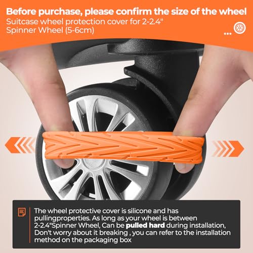 Wanzhuango 8 Pcs Upgrade Luggage Wheel Covers, Carry On Luggage Suitcases,Wear-Resistant, Anti-Noise, Silicone Wheel Protective Covers for 2-2.4" Spinner Wheel,Essential Travel Accessories (Orange) - Image 3