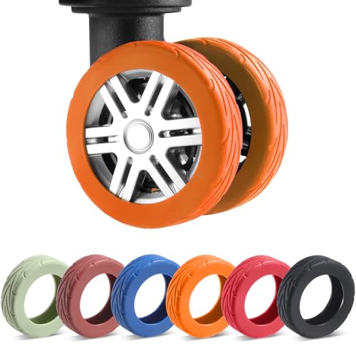 Wanzhuango 8 Pcs Upgrade Luggage Wheel Covers, Carry On Luggage Suitcases,Wear-Resistant, Anti-Noise, Silicone Wheel Protective Covers for 2-2.4" Spinner Wheel,Essential Travel Accessories (Orange) - Image 1
