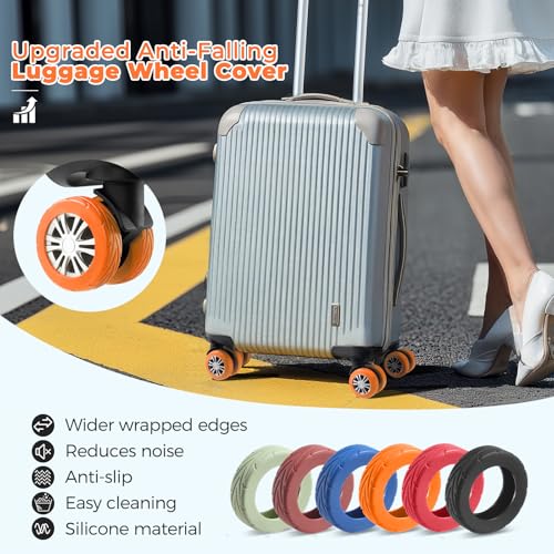 Wanzhuango 8 Pcs Upgrade Luggage Wheel Covers, Carry On Luggage Suitcases,Wear-Resistant, Anti-Noise, Silicone Wheel Protective Covers for 2-2.4" Spinner Wheel,Essential Travel Accessories (Orange) - Image 2