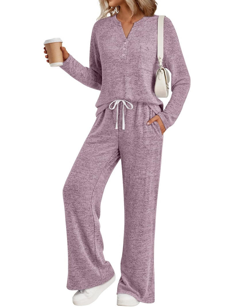 LILLUSORY Womens 2 Piece Lounge Sets Winter Outfits 2026 Sweatsuit Matching Pjs Airport Vacation Travel Fall Pajamas Fashion Purple S - Image 1