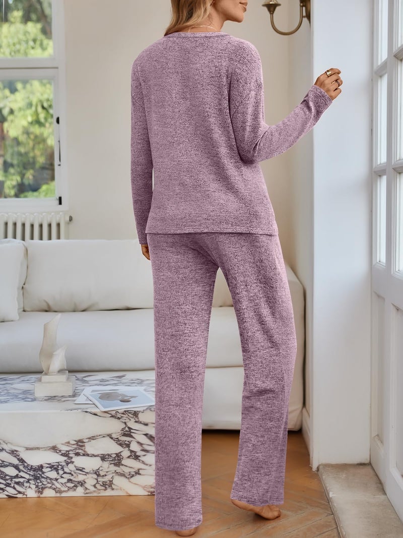 LILLUSORY Womens 2 Piece Lounge Sets Winter Outfits 2026 Sweatsuit Matching Pjs Airport Vacation Travel Fall Pajamas Fashion Purple S - Image 4