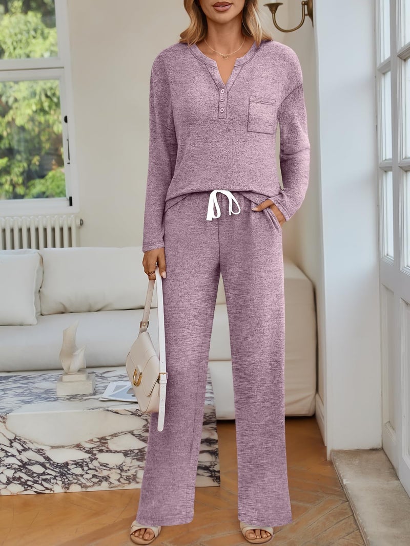 LILLUSORY Womens 2 Piece Lounge Sets Winter Outfits 2026 Sweatsuit Matching Pjs Airport Vacation Travel Fall Pajamas Fashion Purple S - Image 5