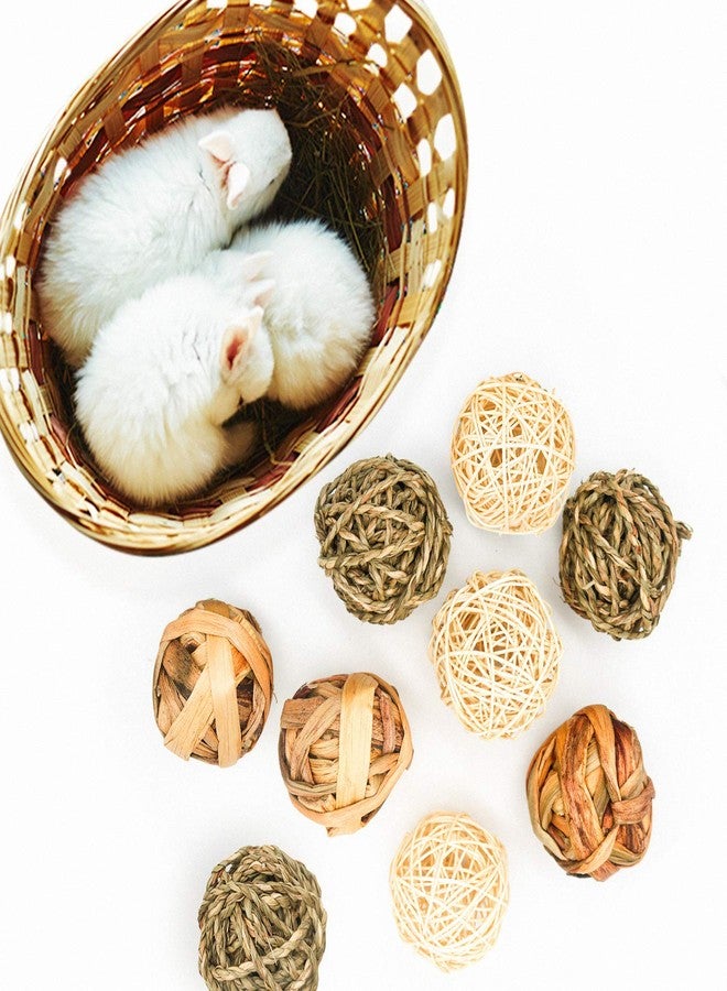 Bac-kitchen 9 Pcs Small Animals Play Balls Rolling Activity Chew Toys Gnawing Treats for Rabbits Guinea Pigs Chinchilla Bunny Natural Balls, Pet Cage Entertainment Accessories (9 Pcs) - Image 4