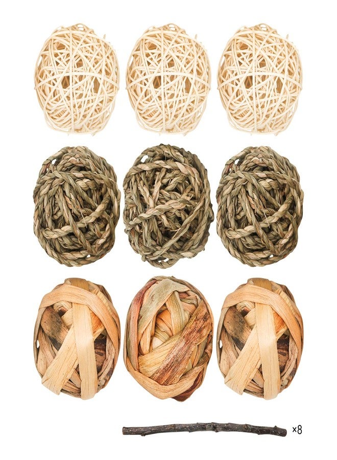 Bac-kitchen 9 Pcs Small Animals Play Balls Rolling Activity Chew Toys Gnawing Treats for Rabbits Guinea Pigs Chinchilla Bunny Natural Balls, Pet Cage Entertainment Accessories (9 Pcs) - Image 1
