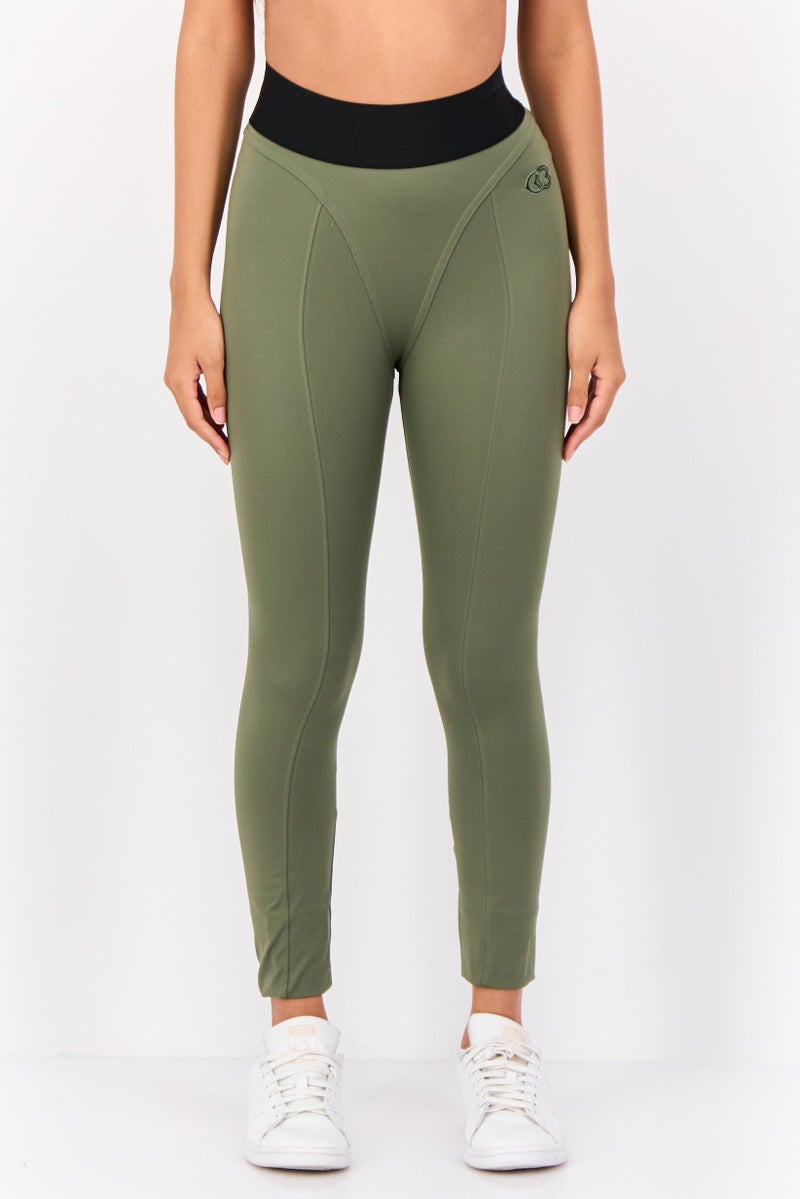 Reebok Women Tight Fit Embroidered Logo Training Legging, Olive - Image 1