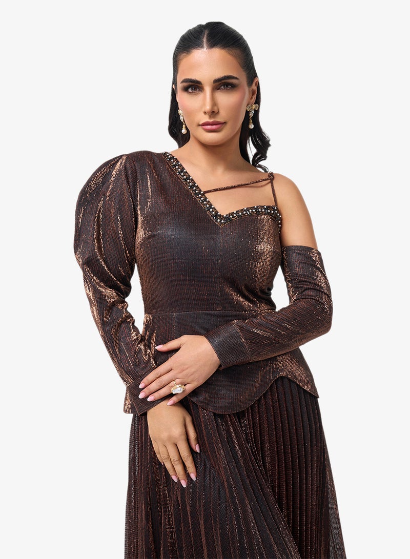 ثريدز باي اجوني فستان ماكسي بكتف واحد وترتر - Image 3