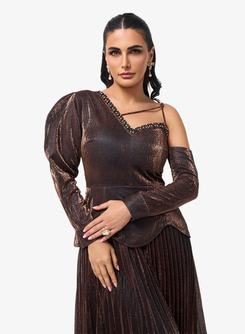 Threadz By Ajooni  One Shoulder Sequin Maxi Dress for Women | Best Price UAE